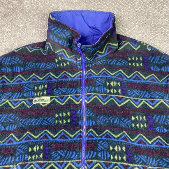 Vintage 90s Columbia Reversible Vest Men's XL Fleece Southwestern Aztec Purple - Picture 4 of 12